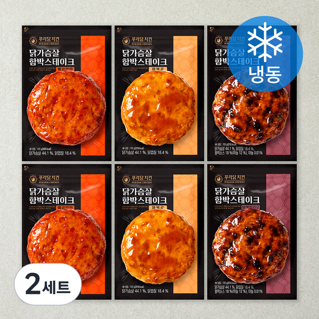 푸라닭치킨 닭가슴살 함박스테이크 100g x 3종 x 2개입 세트 (냉동), 2세트