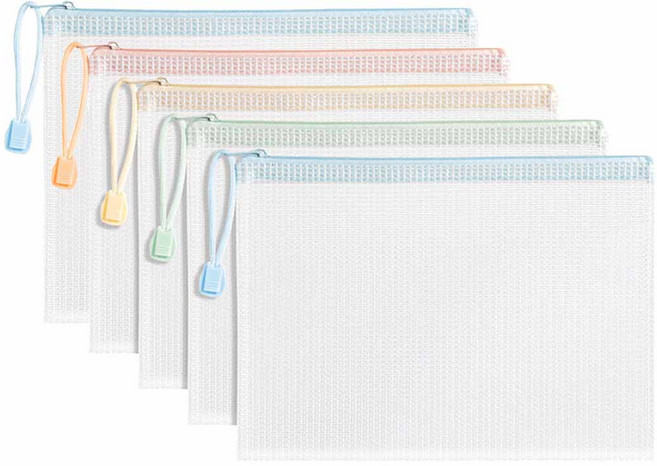 델리 파스텔 PVC 메시 지퍼백 A5, 랜덤 발송, 5개