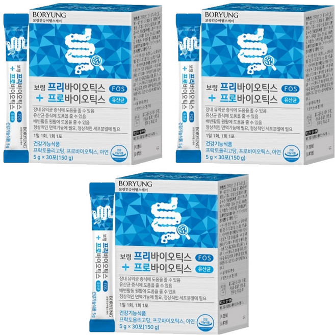 보령 프리바이오틱스 프로바이오틱스 유산균, 150g, 3개