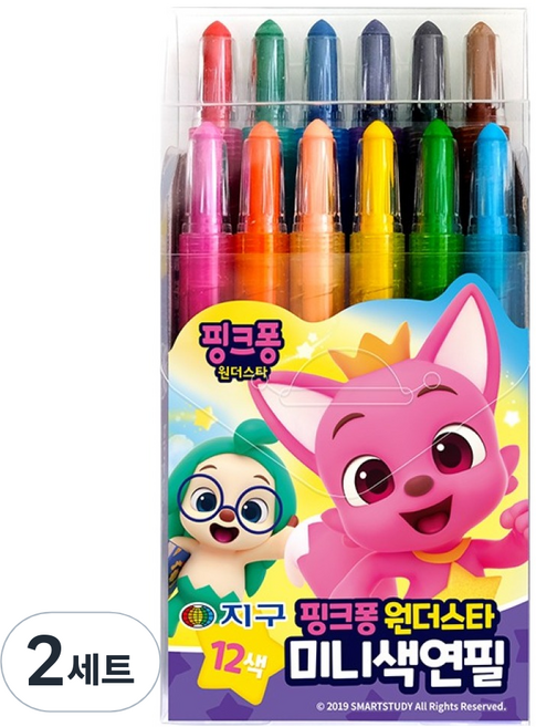 지구화학 핑크퐁미니 색연필 세트, 12색, 2세트