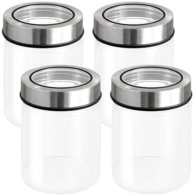 헬로키친 투명커버 원형 내열 유리병, 550ml, 4개