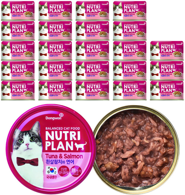 동원뉴트리플랜 고양이 간식 습식캔, 혼합맛(흰살참치/연어), 160g, 24개