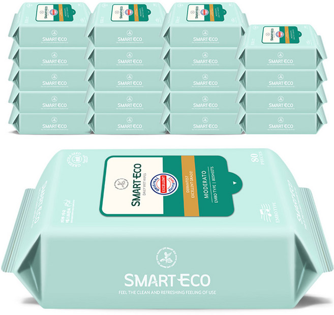 스마트에코 모데라토 아기물티슈 리필형, 80매, 20개