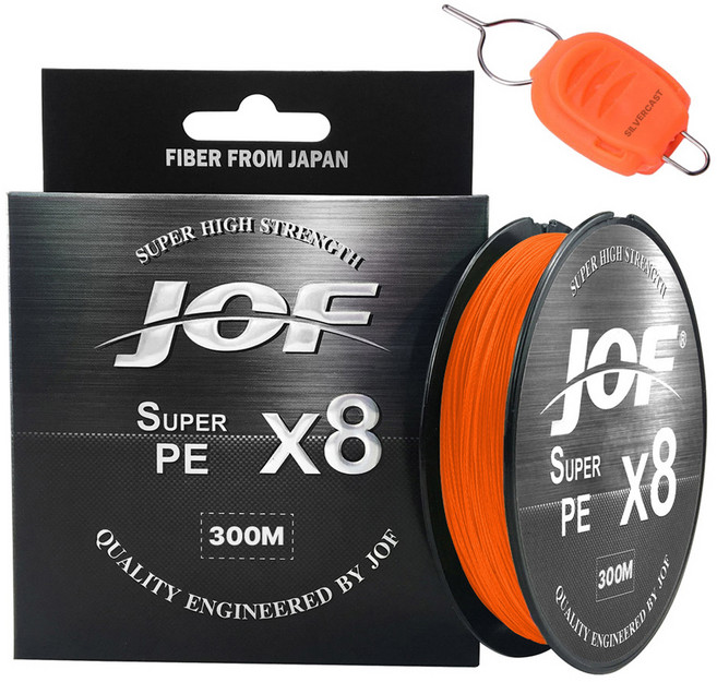 JOF SUPER PE 8股編織釣魚線 300m + Silver Cast 線擋組合, 橘色(釣魚線), 隨機出貨(線擋), 1套