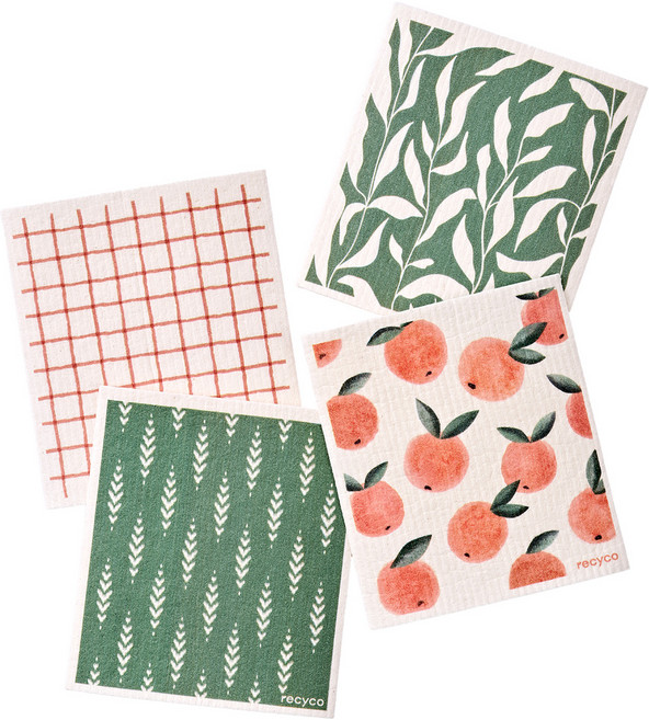 리시코 셀룰로오스 다회용 행주 복숭아잎패턴 4종 세트, 1세트