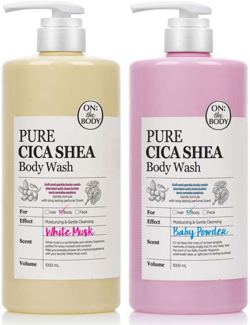 온더바디 퓨어시카 정말 순한 온가족 바디워시 베이비 파우더향 1L + 화이트머스크향 1L, 1개