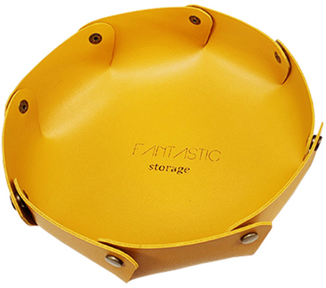 안이스 다용도 원형 가죽 열쇠 수납 바구니 19cm, 옐로우, 1개