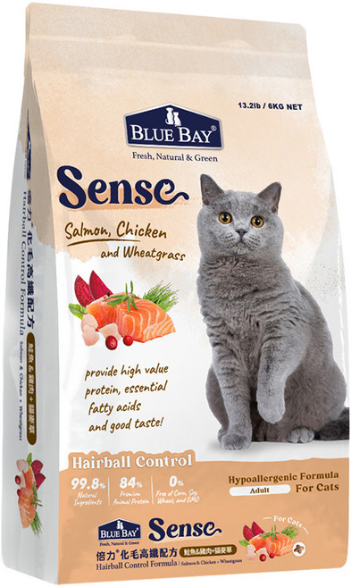 BLUE BAY 倍力 sense 全護低敏 貓飼料, 化毛高纖, 6kg, 1袋