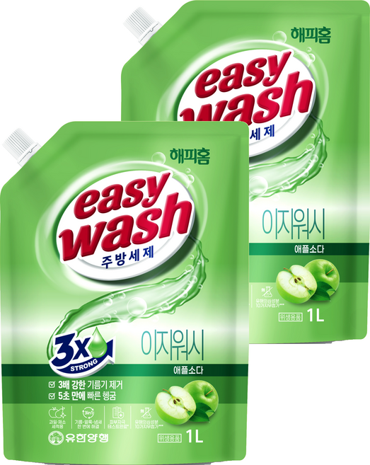 해피홈 주방세제 이지워시 애플소다 리필, 1L, 2개