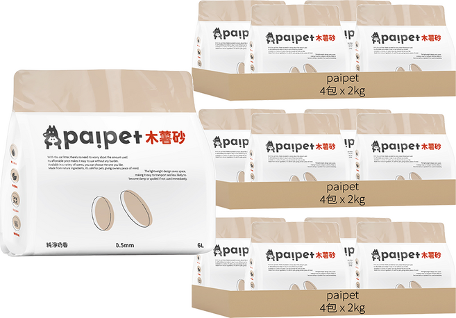 paipet 木薯砂 純植物貓砂, 12包, 6L, 純淨奶香