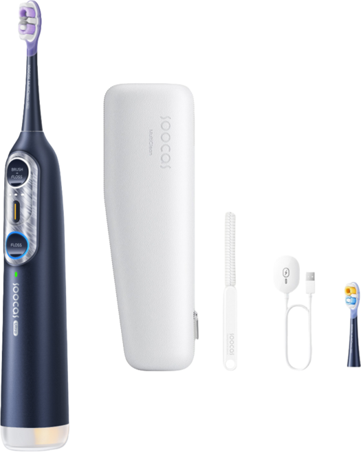 soocas 素士 NEOS II Ultra 全效沖牙音波電動牙刷 附牙刷主機 + 刷頭 2個 + 清潔棒 1個 + 充電器 1個 + 旅行盒 1個, 午夜藍, T04 Ultra