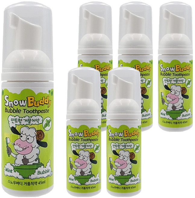 스노우버디 거품 어린이 치약 민트, 45ml, 6개