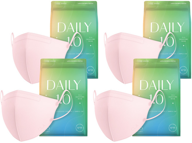 CLA 데일리 라이트패키지 보건용 컬러 새부리형 마스크 대형 KF94, 25개입, 4개, 핑크