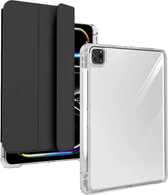 J.ROAD J-Road Shine 透明 Apple Pencil 存儲滑軌可拆卸保護套 iPad Air 11 2024 M2, 黑色, 1個