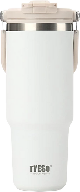 TYESO 泰碩 二代 304不鏽鋼手提保溫冰霸杯, 雪峰白, 900ml, 1個