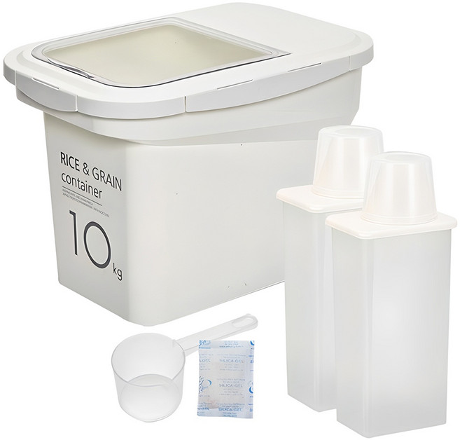 씨밀렉스 라이스키퍼 10kg + 잡곡통 1300ml 2개 + 제습제 + 계량컵, 아이보리, 1세트