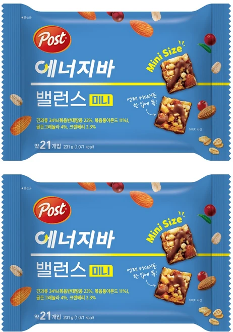 포스트 밸런스 미니 에너지바, 231g, 2개 - 쿠팡