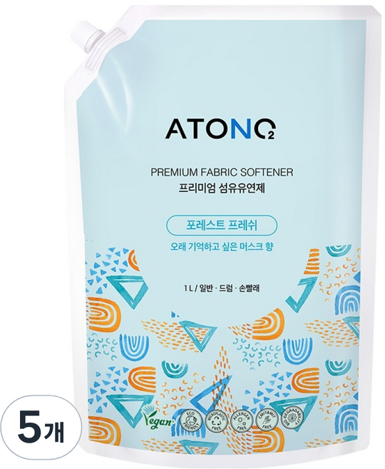 아토앤오투 프리미엄 섬유유연제 포레스트프레쉬향 리필, 1L, 5개