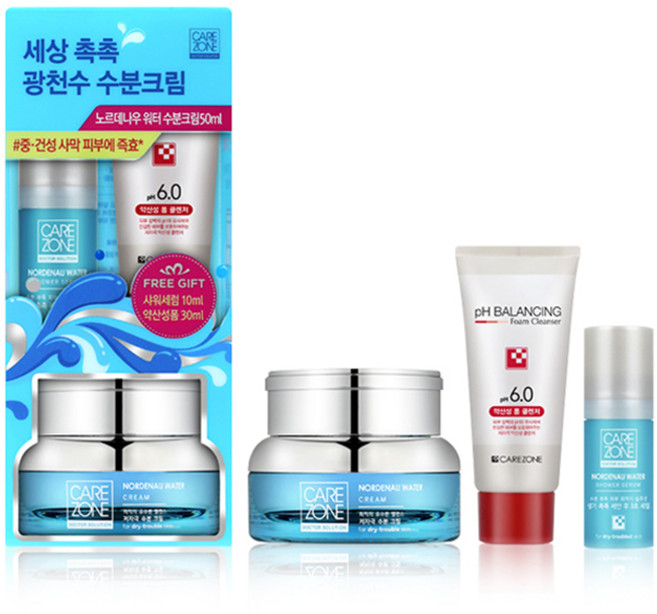 케어존 노르데나우 워터크림 50ml + 샤워 세럼 10ml + 폼 클렌저 31ml, 1세트
