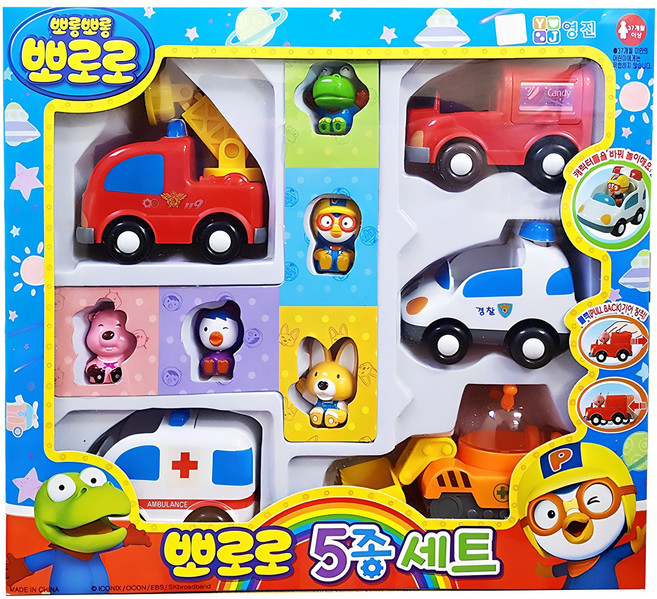 Pororo公仔玩具車5件組, 混色, 1組