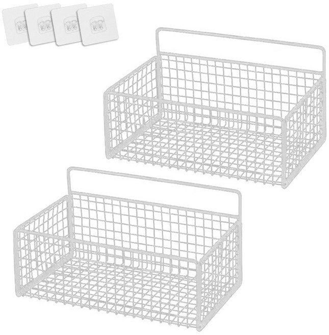 한봄누리 다용도 바스켓 무타공 욕실선반, 화이트, 2개