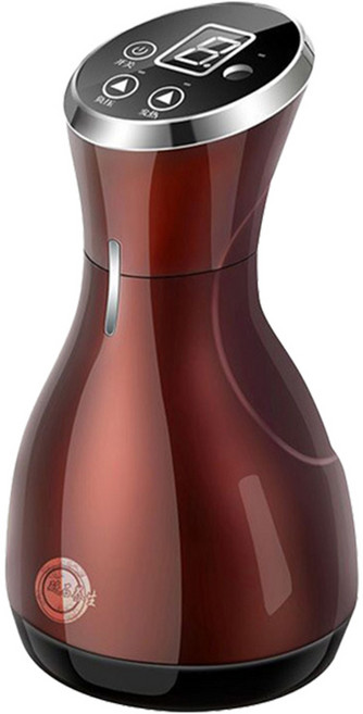 智慧魔力艾絨砭石無線9段控制熱敷刮痧拔罐機 無線充電 紅光理療 9檔吸力, 咖啡色