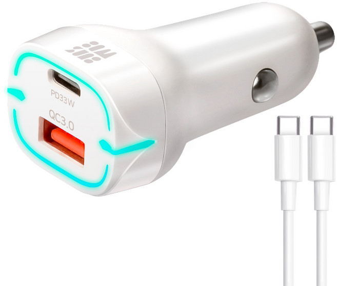 감성전자 차량용 시거잭 충전기 PD3.0 PPS + C to C 케이블 세트, 화이트