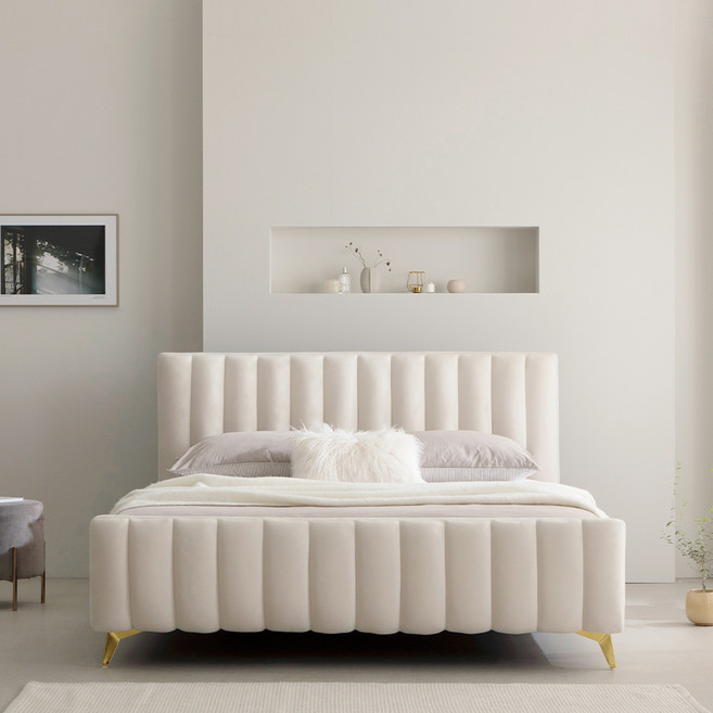 퍼니코 샤르망 앤틱 벨벳 침대 프레임 단품 방문설치, 크림 아이보리