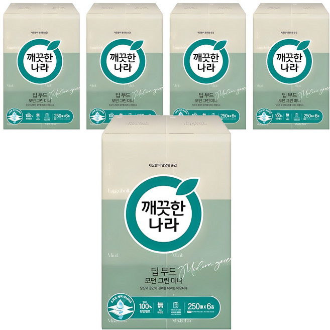 깨끗한나라 딥 무드 모던 그린 천연펄프 미니 미용티슈 2겹, 250매, 30개
