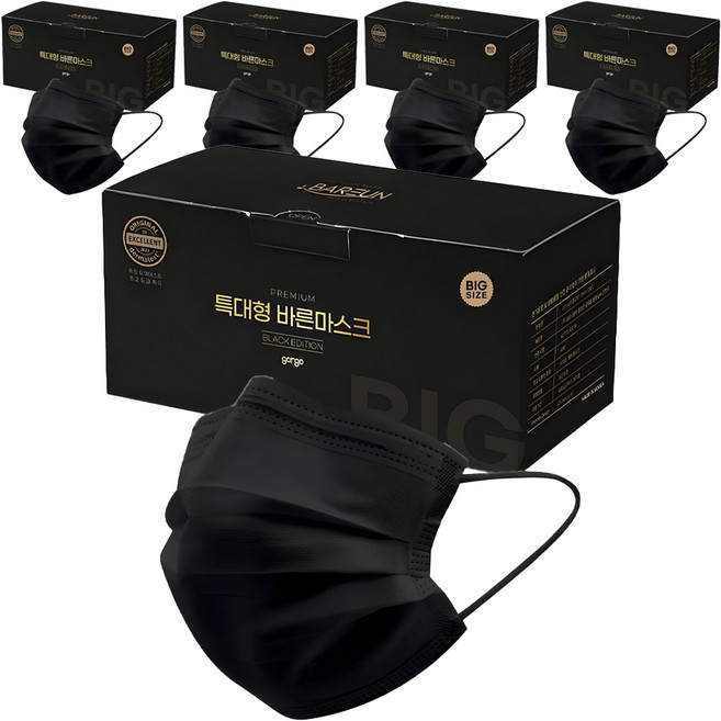 고르고 바른 마스크 성인용 특대형, 50개입, 5개, 블랙