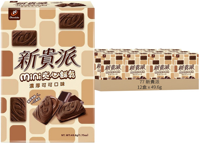 77 新貴派 mini夾心餅乾 濃厚可可口味, 49.6g, 12盒