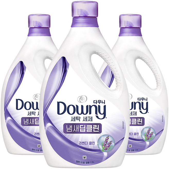 다우니 프리미엄 액체형 세제 냄새딥클린 퍼플 라벤더 클린, 2.8L, 3개