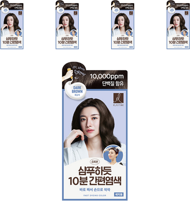 엘라스틴 샴푸하듯 10분 간편 염색제, 흑갈색, 5개