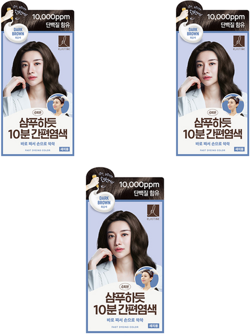 엘라스틴 샴푸하듯 10분 간편 염색제, 흑갈색, 3개