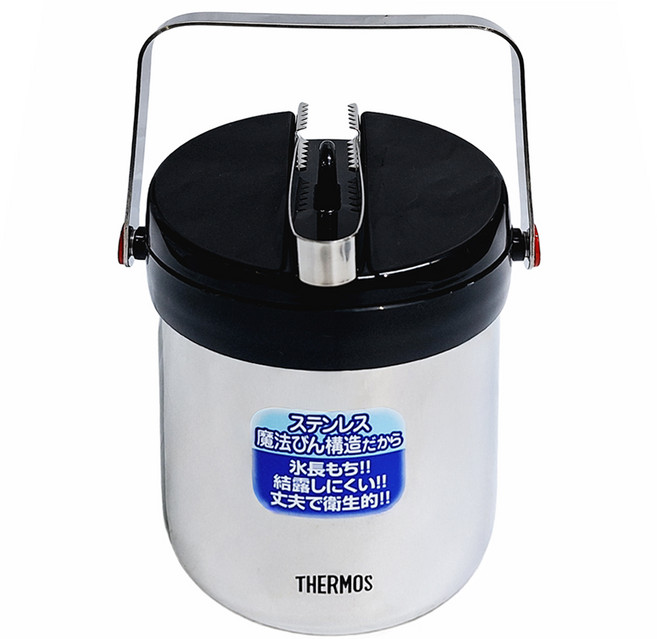 THERMOS 膳魔師 不鏽鋼真空保冰桶 附夾子 JIN-1300, 1個, 1.3L, 銀色 + 黑色