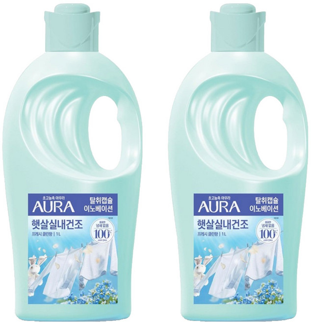아우라 햇살 실내 건조 섬유유연제 프레시클린 본품, 1L, 2개