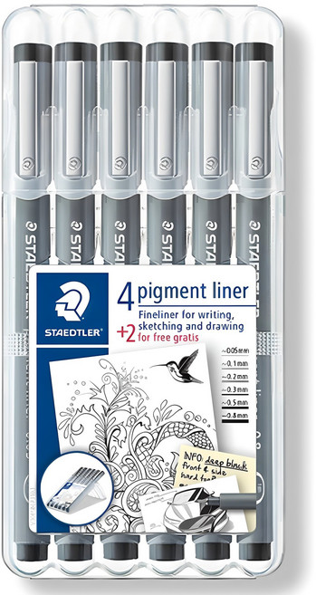 스테들러 피그먼트 라이너 308 디자인펜 6종, 흑색, 1세트