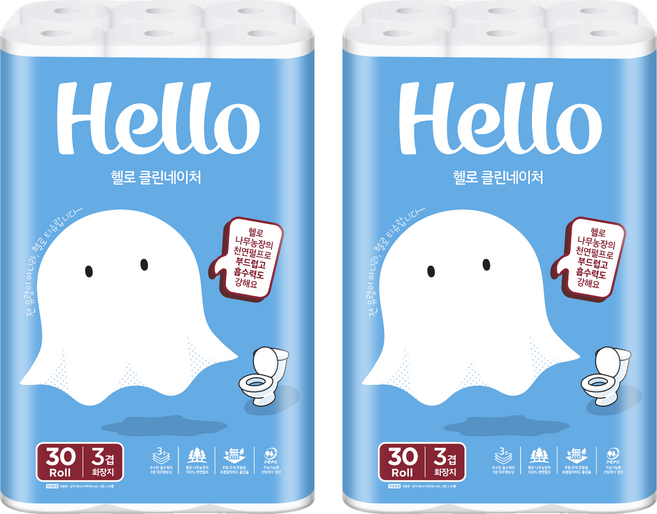 헬로 클린네이처 천연펄프 3겹 롤화장지, 30m, 30개입, 2개