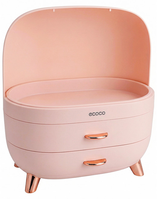 ecoco 意可可 美妝蛋雙開抽屜化妝品收納盒 大款, 粉色, 1個