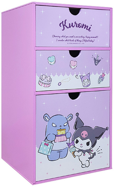 Sanrio 三麗鷗 直式三抽盒 17.3 x 17 x 32.5cm, 酷洛米 購物時光 紫色, 1個