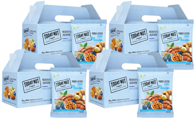 투데이넛 너트한줌 프리미엄 견과 선물세트 30개입 600g, 4세트
