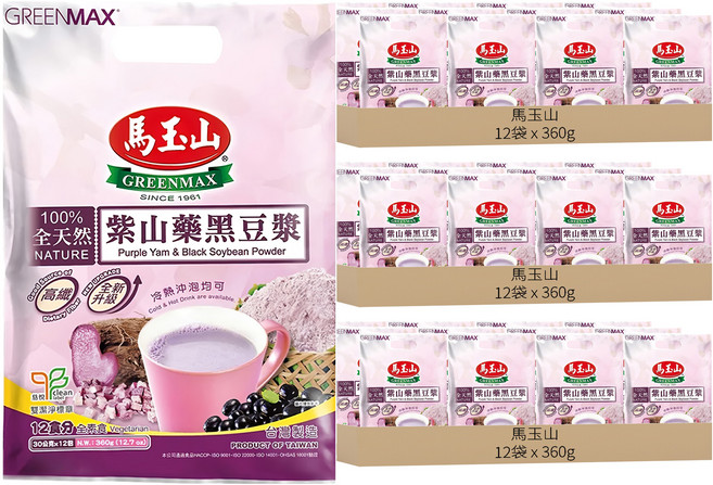 馬玉山 紫山藥黑豆漿, 360g, 36袋