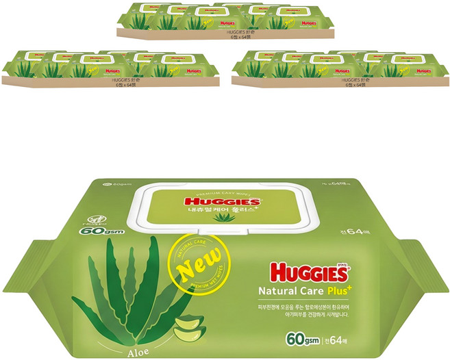HUGGIES 好奇 Nature care plus 濕紙巾 掀蓋式, 60gsm, 64張, 18包