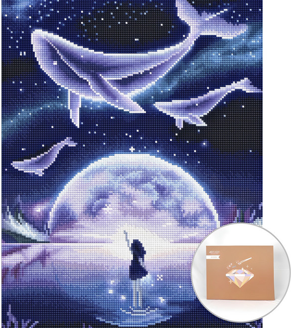 아트조이 DIY 보석 십자수 캔버스형 50 x 40 cm, 꿈꾸는고래, 1세트