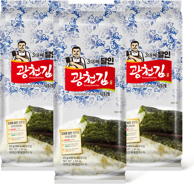 광천김 3대째 달인 재래 조각김, 55g, 3개