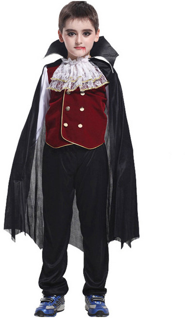 남아용 할로윈 노블뱀파이어 케이프 + 상의 + 하의 세트, 블랙(케이프), 버건디(상의), 블랙(하의), 1세트