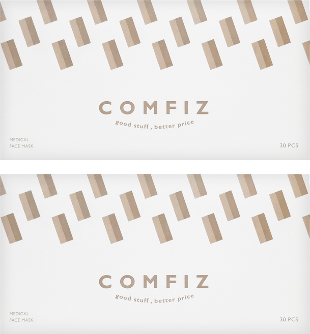 COMFIZ 康菲 平面醫療口罩 17.5 x 9.5cm, 30片, 2盒, 低調白