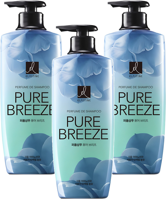 엘라스틴 퍼퓸 드 샴푸 퓨어 브리즈 로즈 앤 피오니향, 600ml, 3개