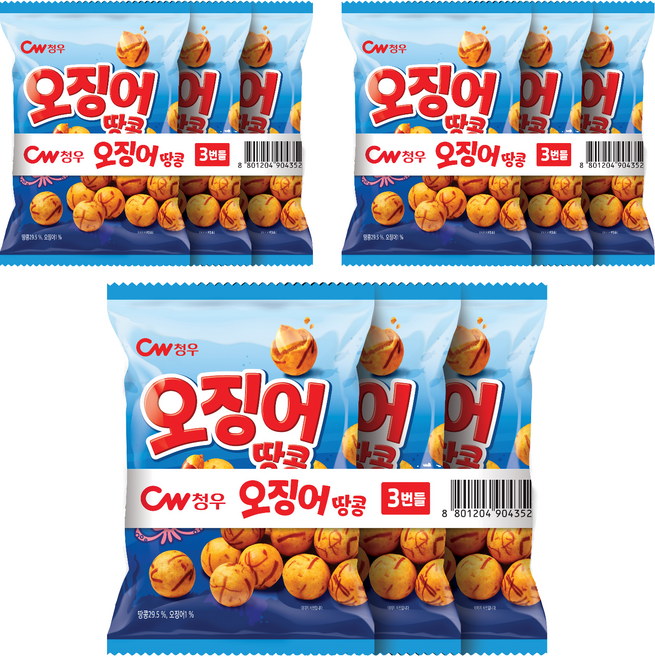 청우식품 오징어땅콩 3p, 90g, 3개