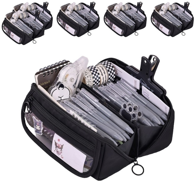 프리즘 대용량다기능 문구 정리 필통, 검정색, 6개